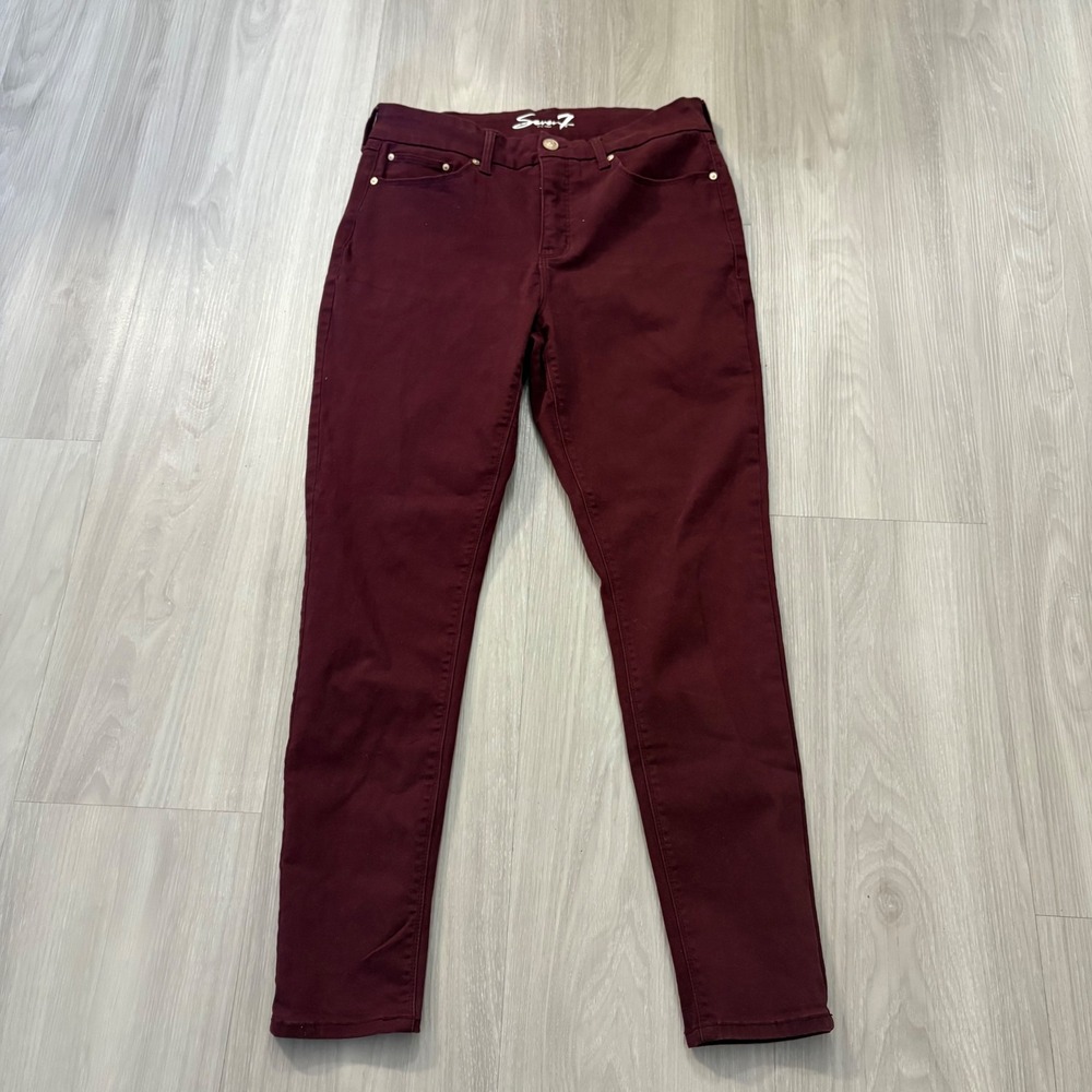 Seven7 Womens Jean Skinny Jeans Burgundy Maroon Stretch Denim Pants Size 12